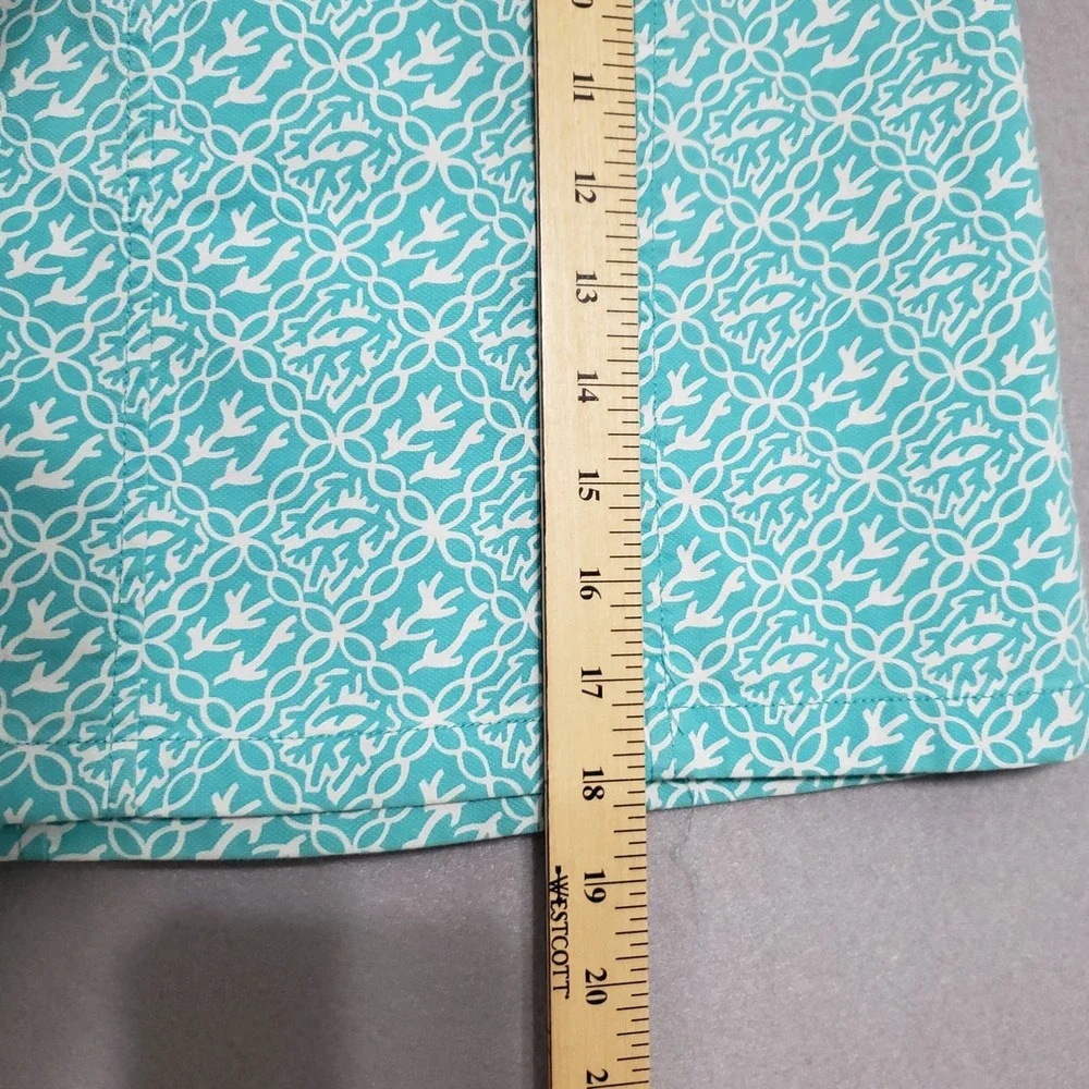 Ann Taylor 8 Skirt Teal White Coral Geometric A-Line Mini Stretch Coastal Preppy